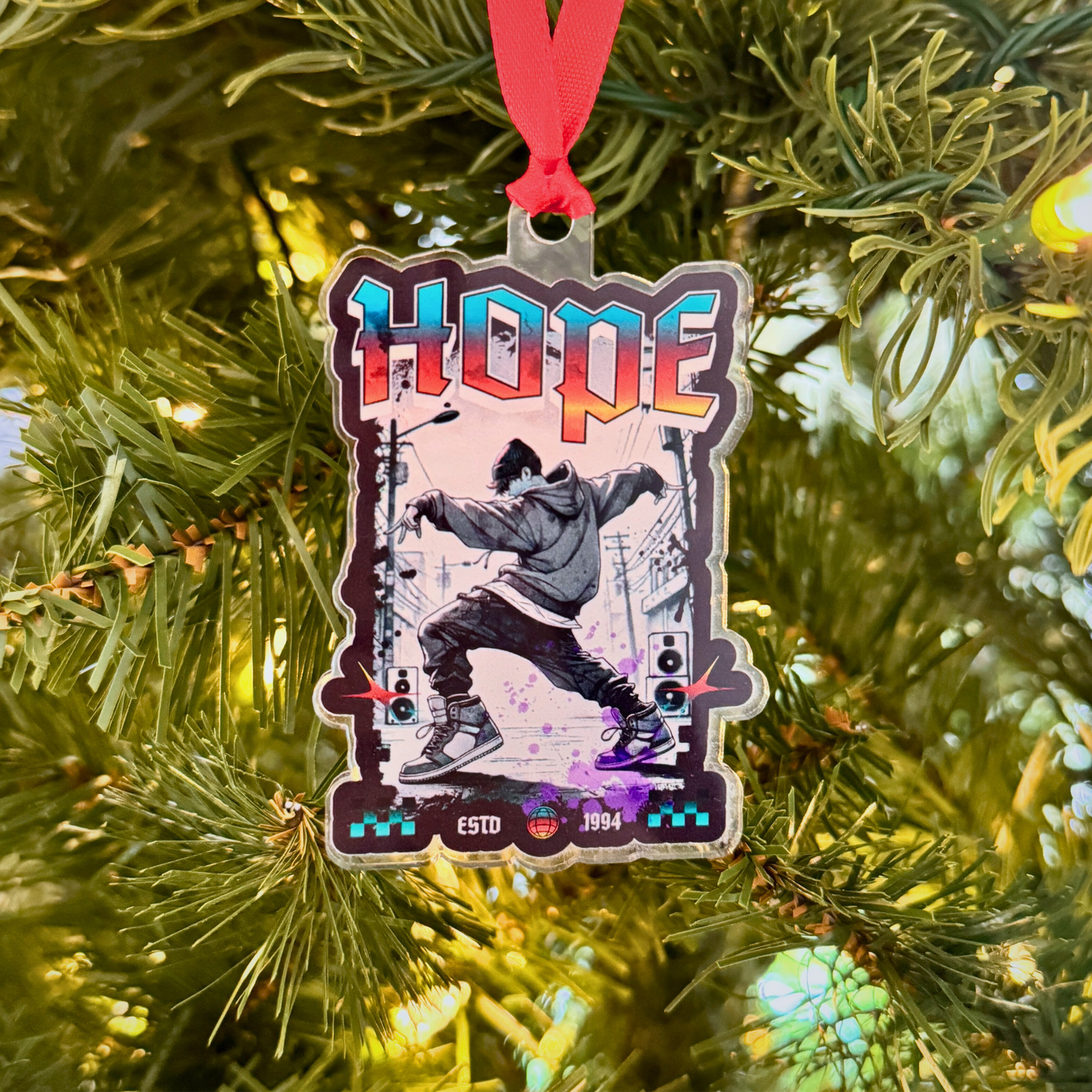Hobi Holiday Ornament - Fanmade BTS Retro Series - 90s Hip-Hop Aesthetic - Custom-Cut Acrylic