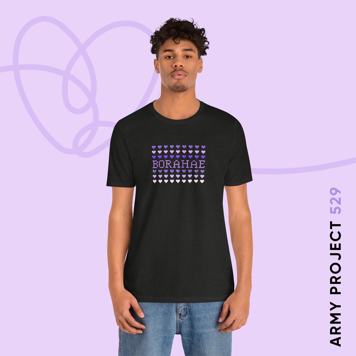 OT7 Short Sleeve Shirt - 8-Bit Borahae - Retro Fanmade BTS Merch - Soft Unisex T-Shirt