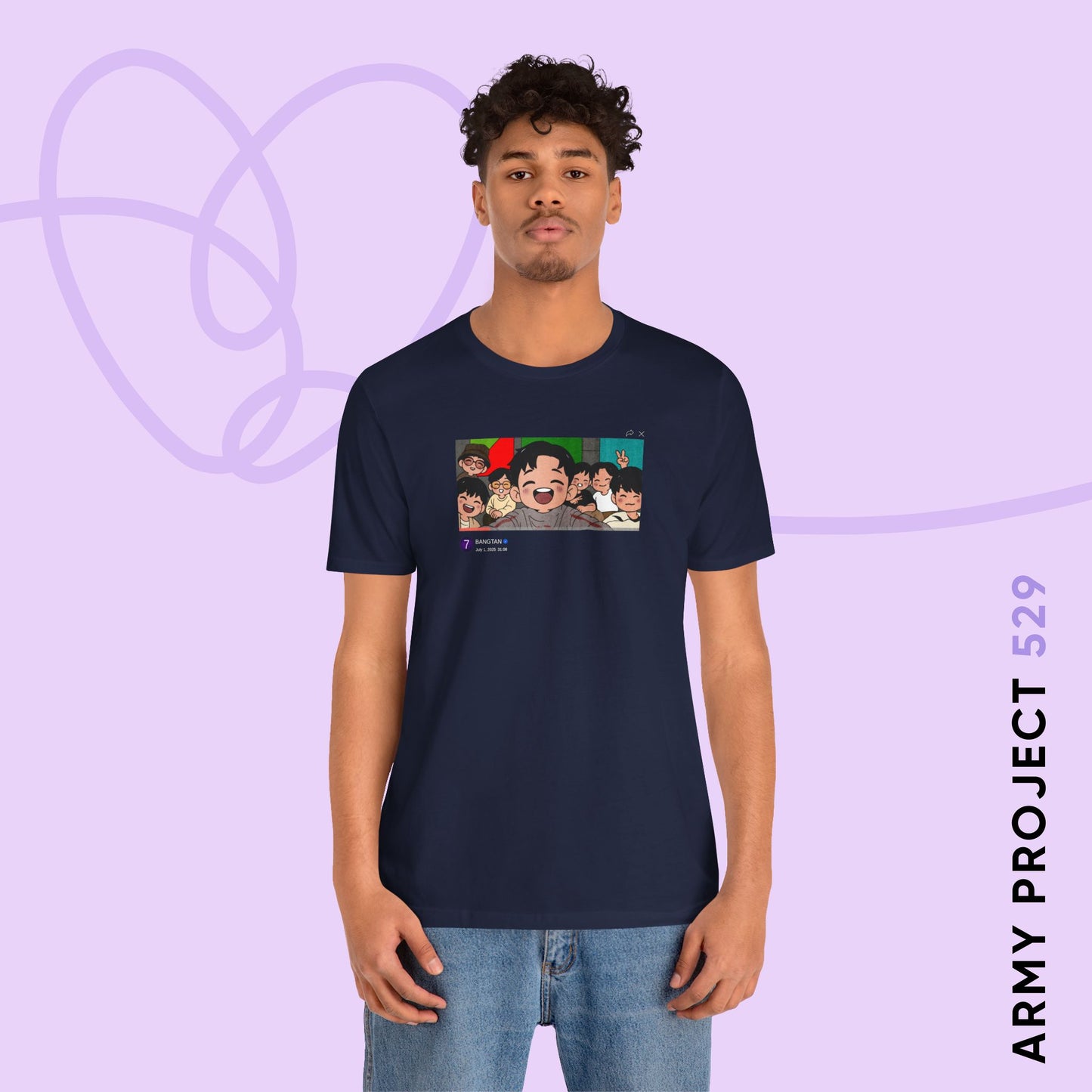 OT7 Reunion Short Sleeve Shirt - Fanmade BTS Merch - Original Chibi Artwork - Unisex Jersey T-Shirt