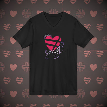 OT7 V-Neck Shirt - What's Your Love Song? - Unisex Jersey T-Shirt