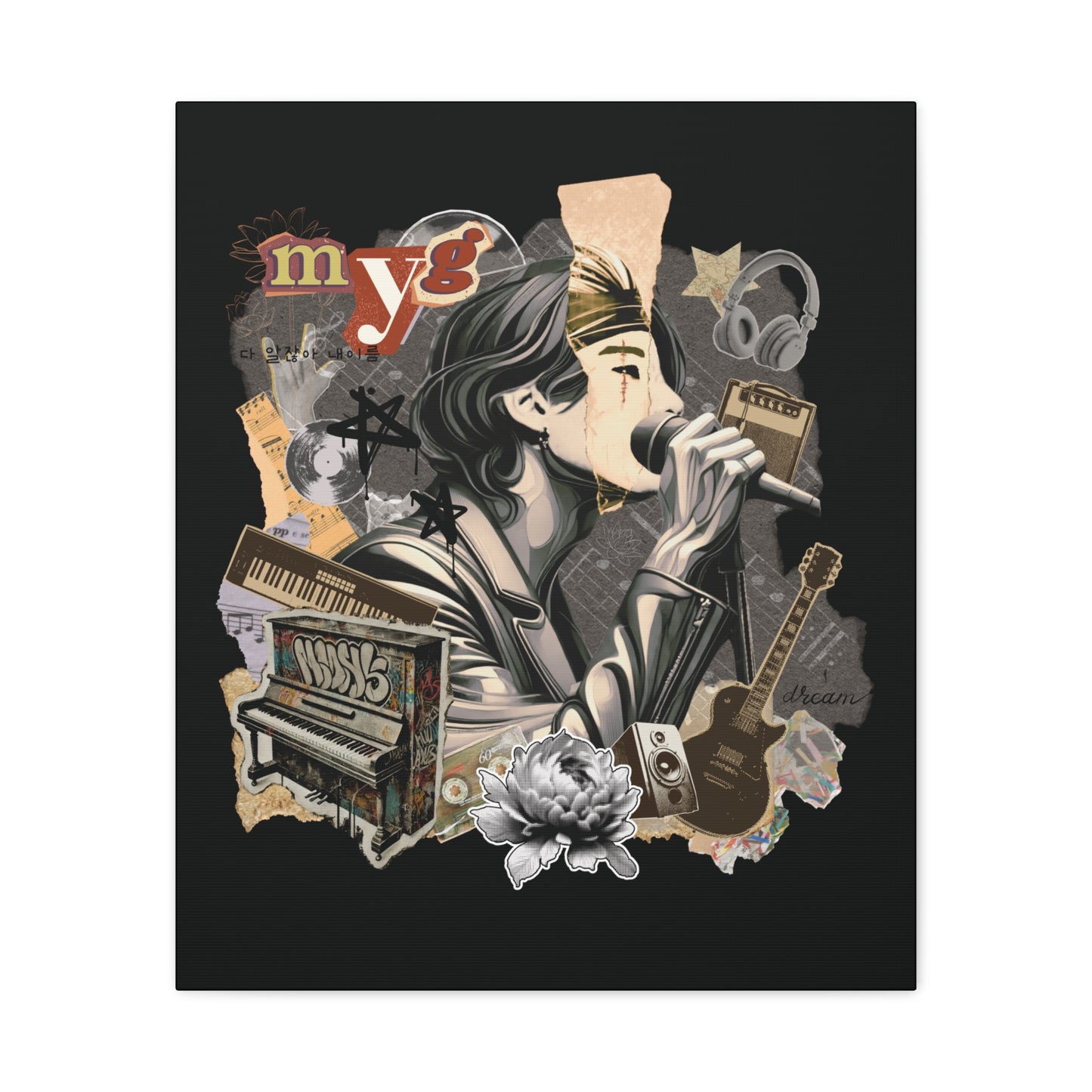 Yoongi Canvas Wall Art - Fanmade BTS Retro Series - 2010s Rock Aesthetic - Framed Wall Decor