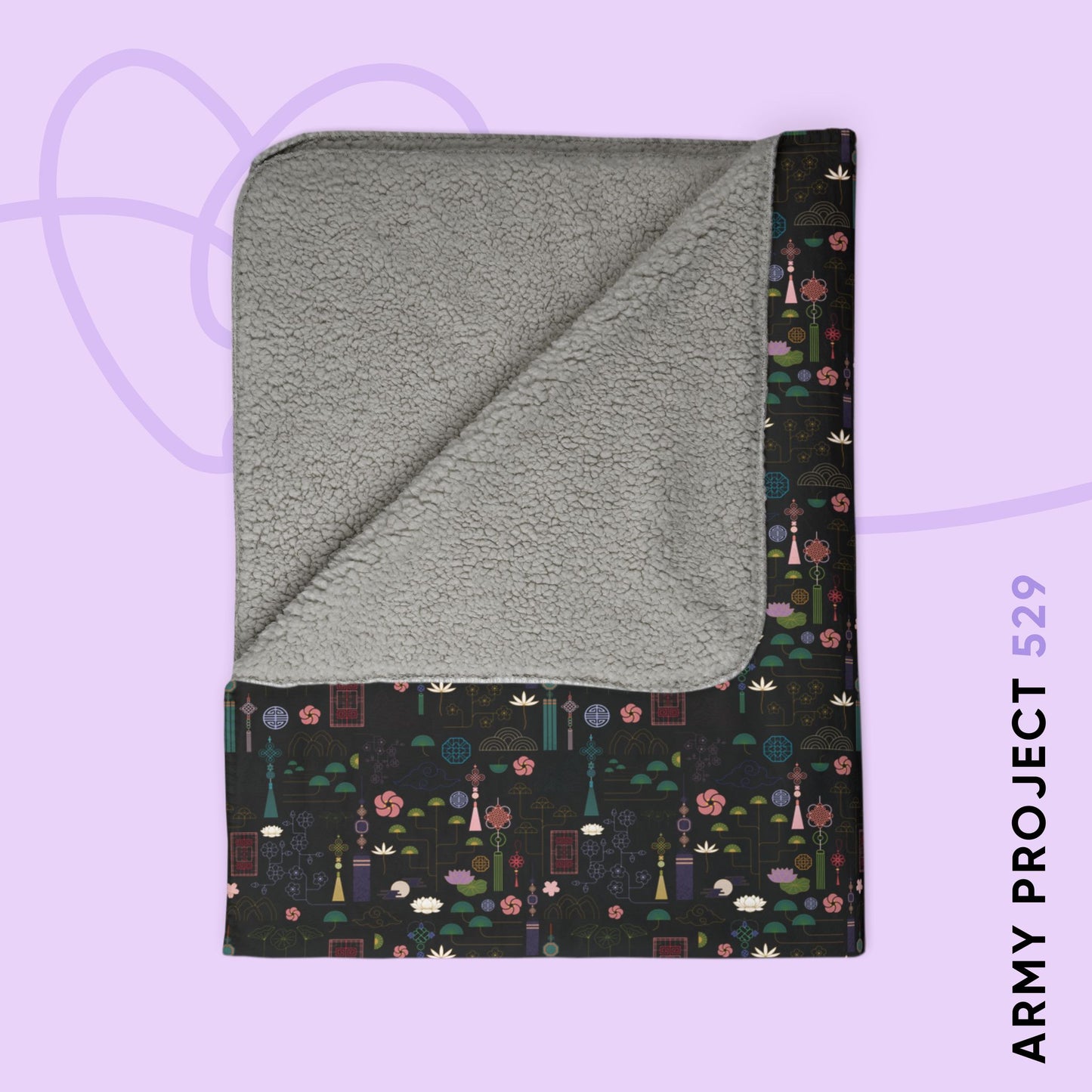 Norigae Night Garden Blanket - Elegant K-Pop Home Decor - Cozy Fleece Sherpa Blanket