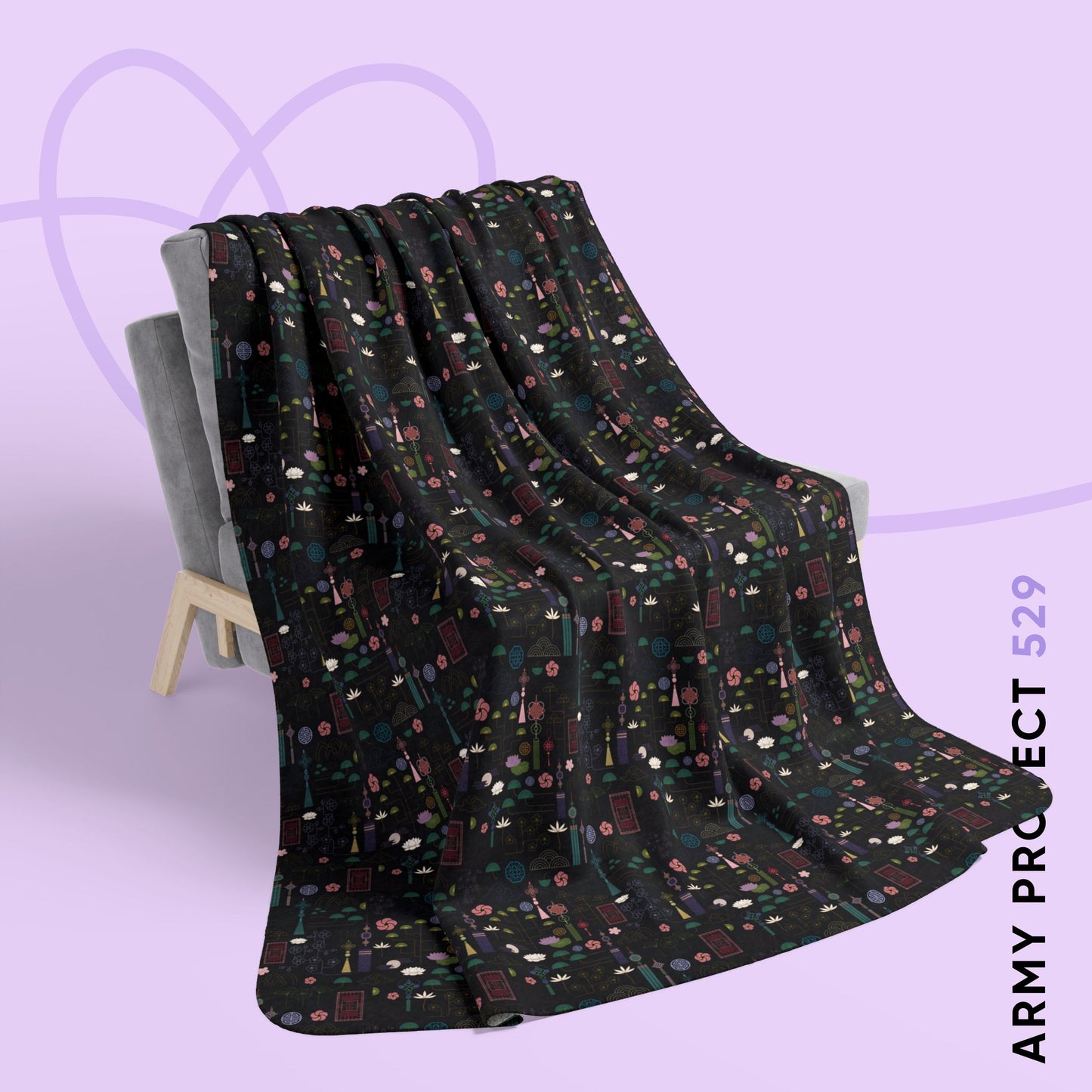 Norigae Night Garden Blanket - Elegant K-Pop Home Decor - Cozy Fleece Sherpa Blanket