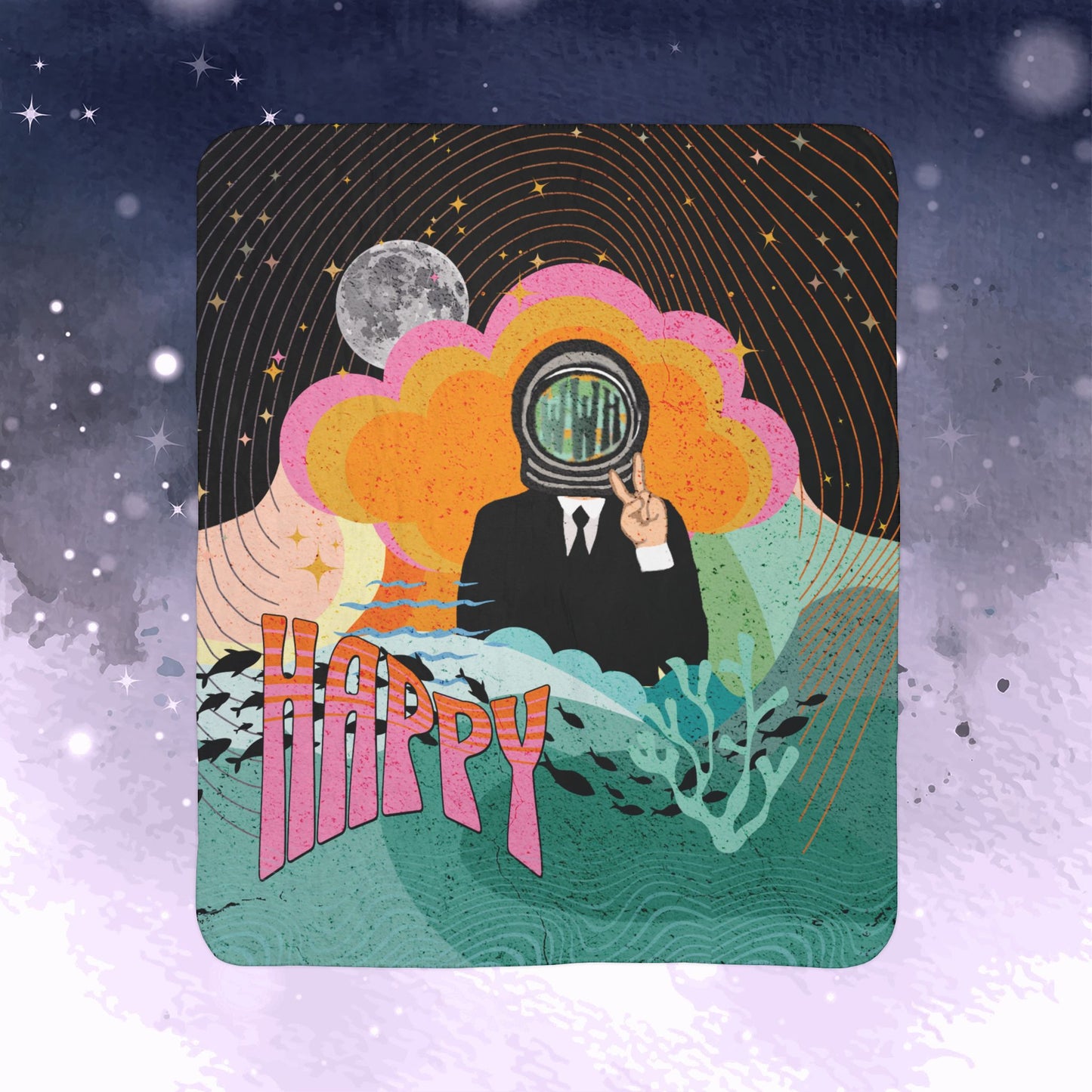 Jin Blanket - Retro Series - 60s Groovy Astronaut Aesthetic - Cozy Fleece Sherpa Blanket