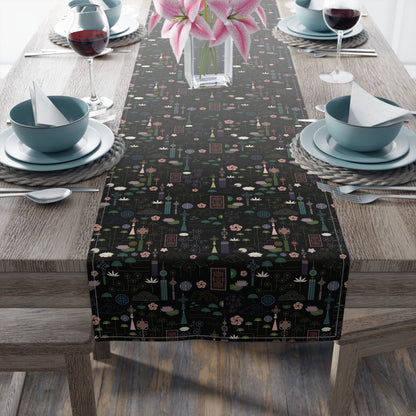 Norigae Night Garden Table Runner - Elegant K-Pop Home Decor - Cotton Twill or Polyester