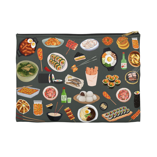 Illustrated Korean Meals Cosmetics Bag - K-Pop Toiletry Bag - Slim Profile Zipper Pouch