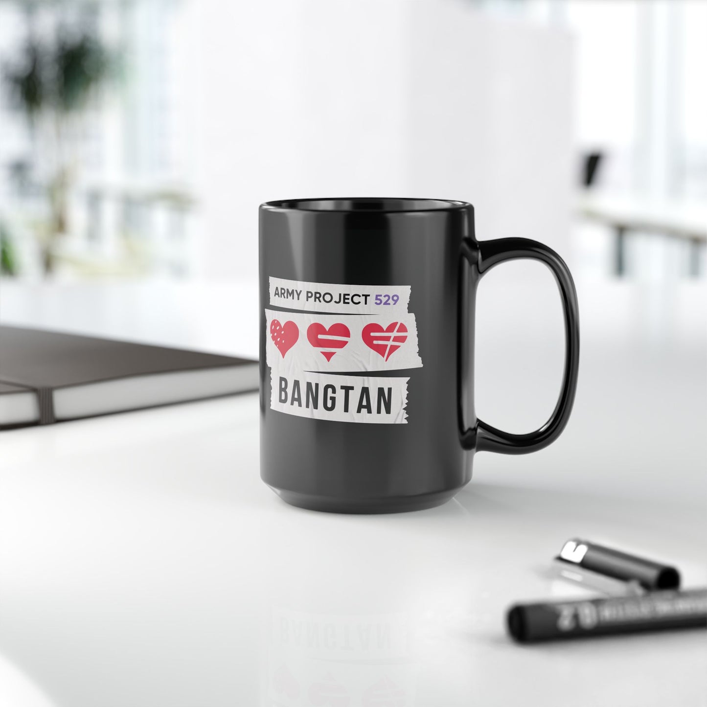 AP529 <3 Bangtan Coffee Mug - Black 15 oz Ceramic