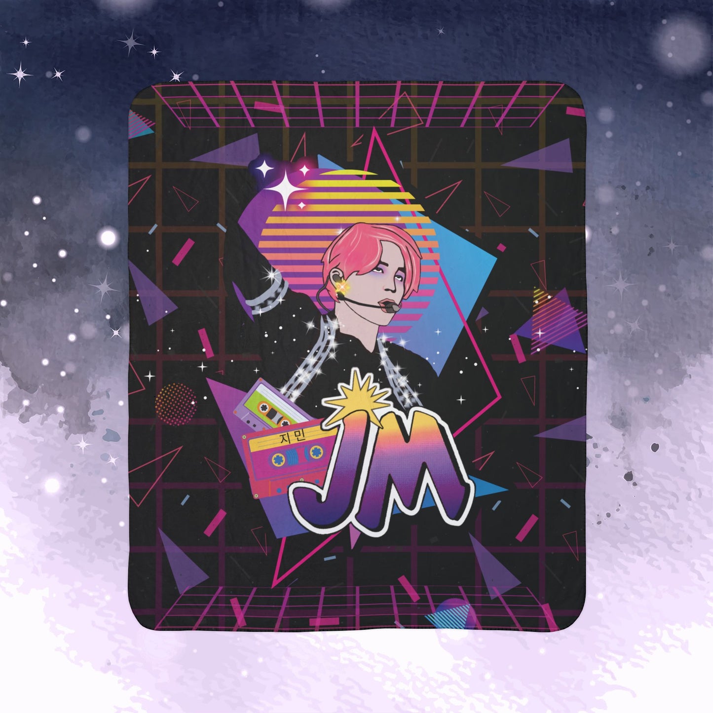 Jimin Throw Blanket - Retro Series - 80s Neon Video Game Aesthetic - Cozy Fleece Sherpa Blanket