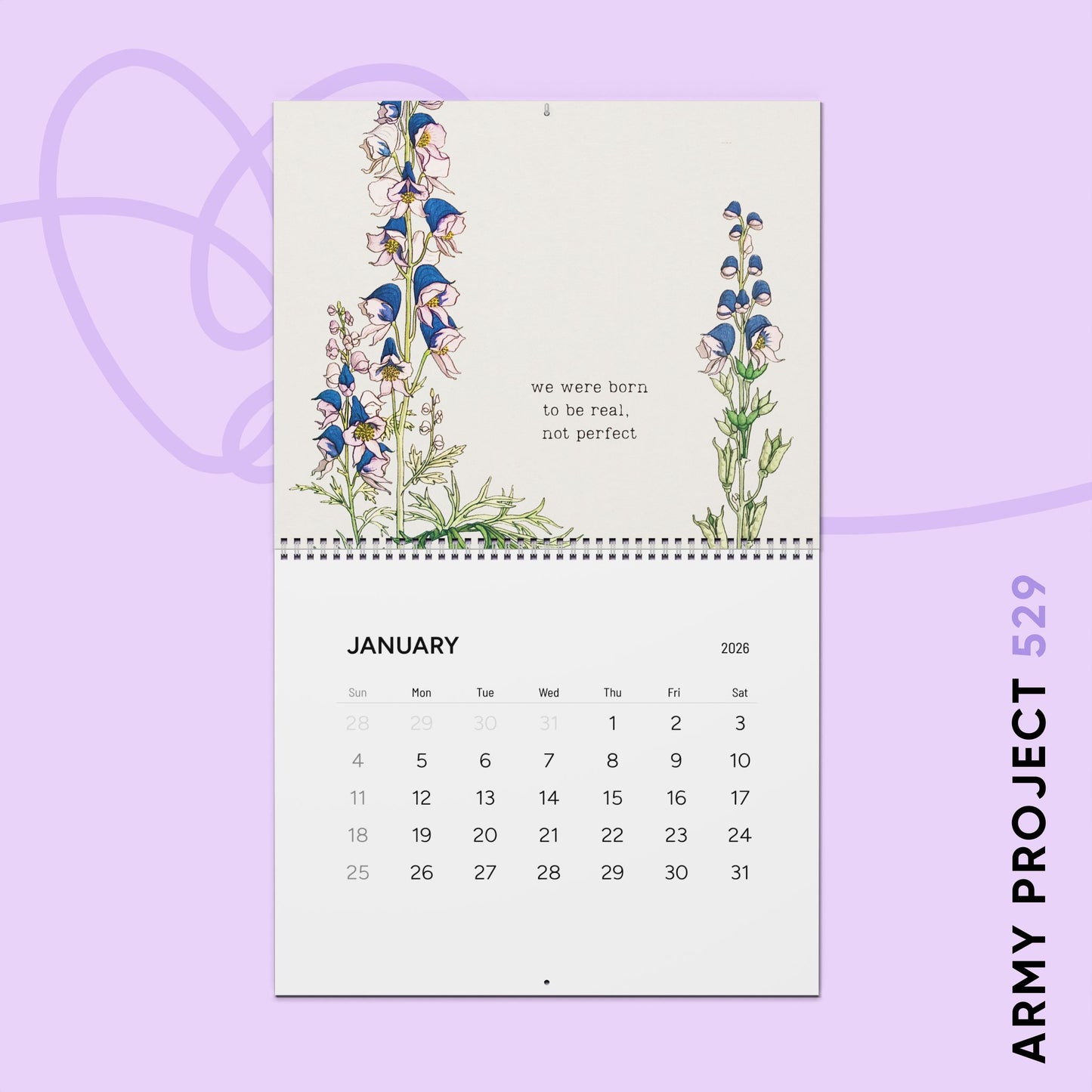Fanmade BTS 2026 Wall Calendar - 'Bangtan in Bloom' Inspirational Quotes - Vintage Floral Artwork
