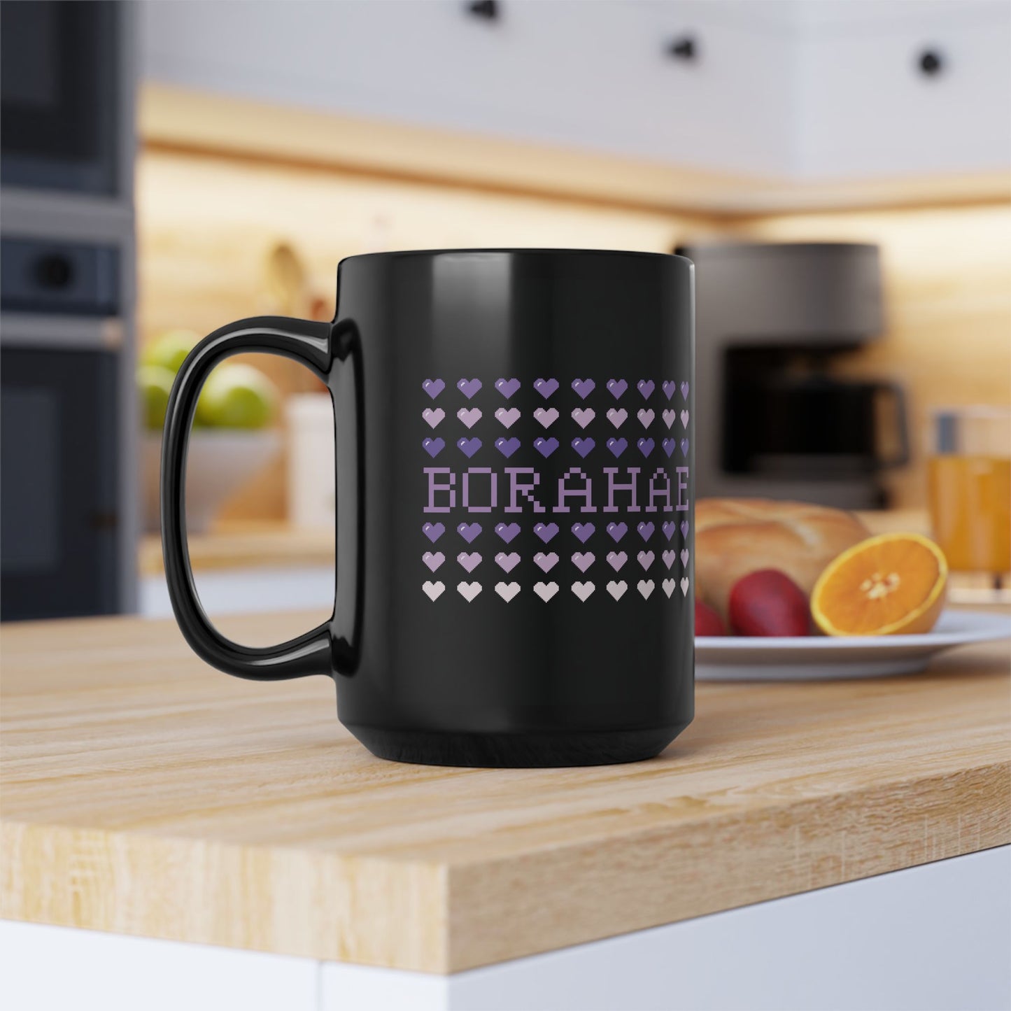 OT7 Coffee Mug - 8-Bit Borahae - Retro Fanmade BTS Merch - 15 oz Ceramic