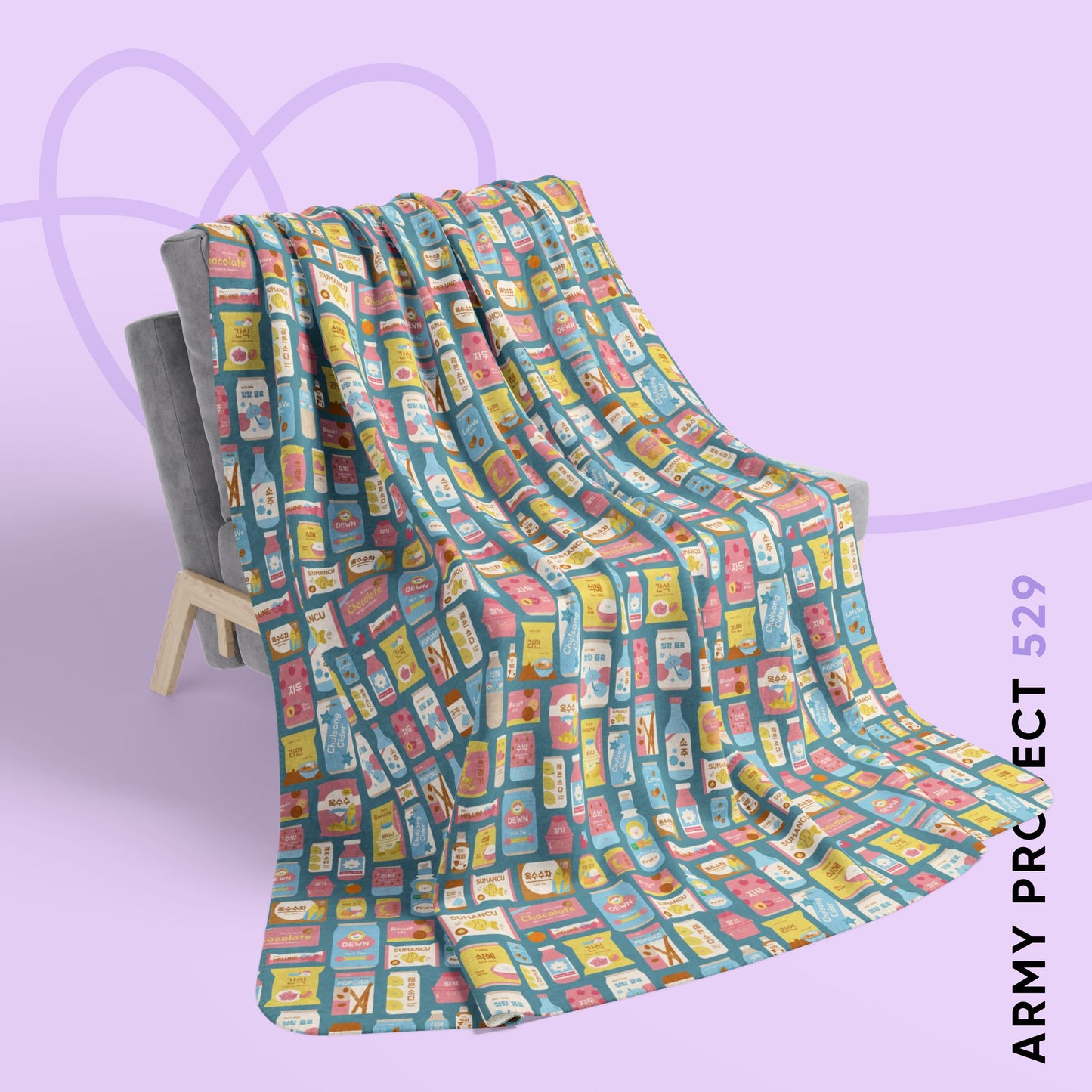 Sweet Pastel Korean Snacks Blanket - Cute K-Pop Home Decor - Cozy Fleece Sherpa Blanket