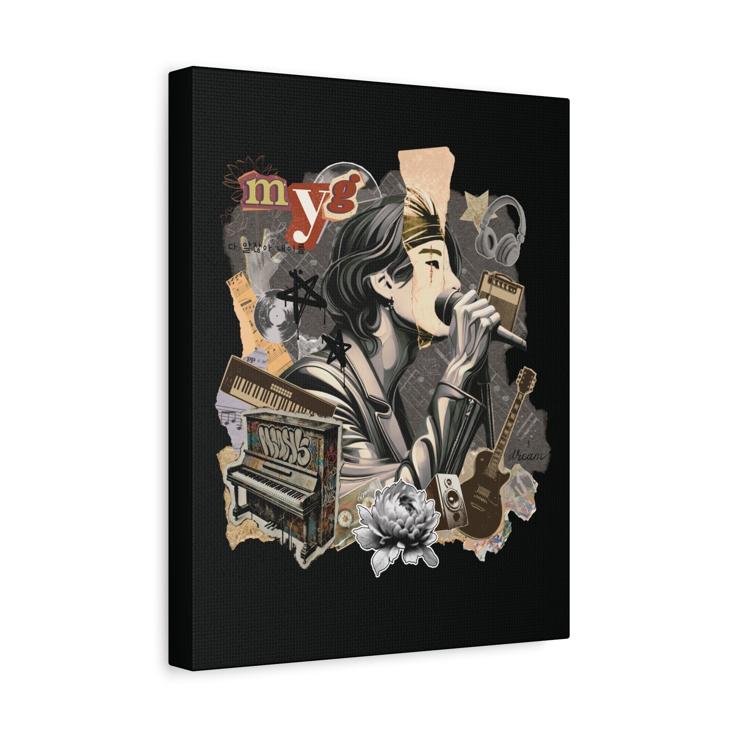 Yoongi Canvas Wall Art - Fanmade BTS Retro Series - 2010s Rock Aesthetic - Framed Wall Decor
