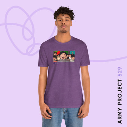 OT7 Reunion Short Sleeve Shirt - Fanmade BTS Merch - Original Chibi Artwork - Unisex Jersey T-Shirt