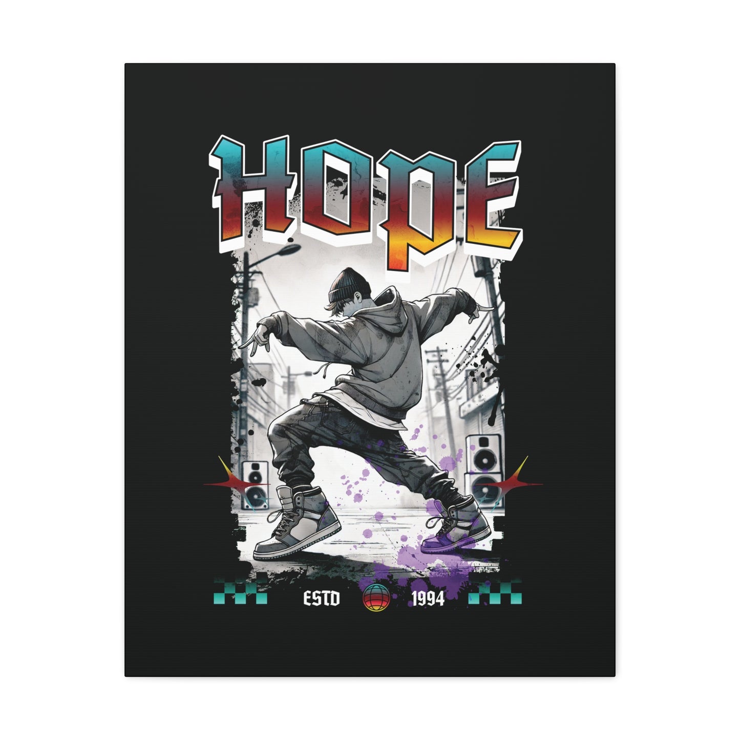 Hobi Canvas Wall Art - Fanmade BTS Retro Series - 90s Hip-Hop Aesthetic - Framed Wall Decor