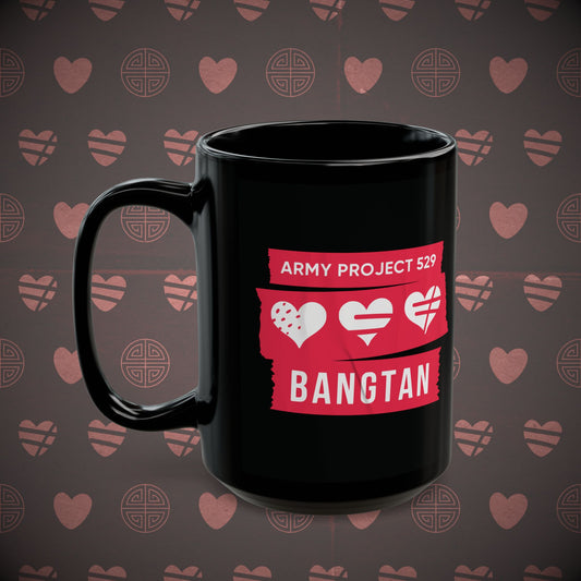 AP529 <3 Bangtan Coffee Mug  (Red) - Black 15 oz Ceramic