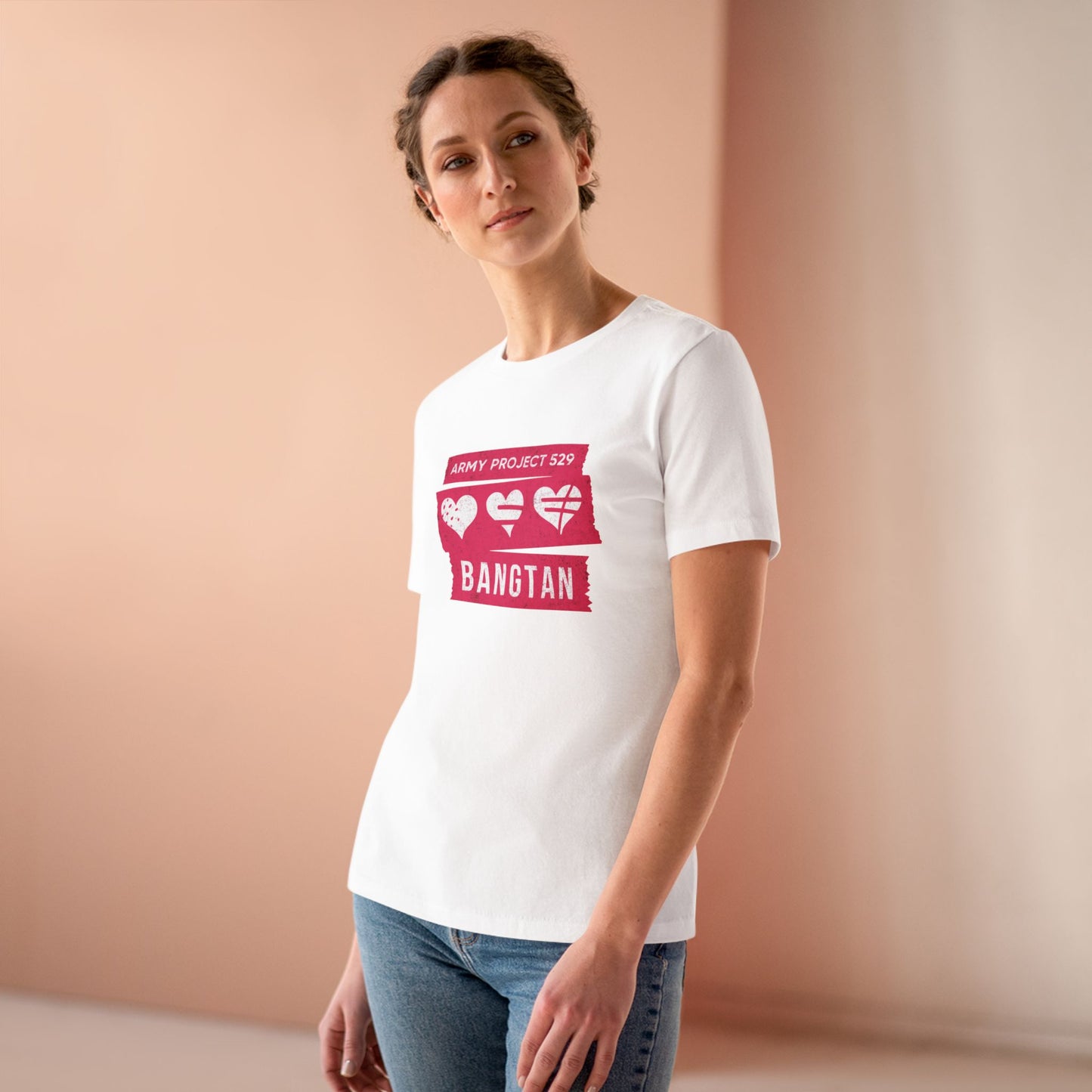 OT7 Women's Tee - AP529 <3 Bangtan (Red) - Soft Jersey T-Shirt