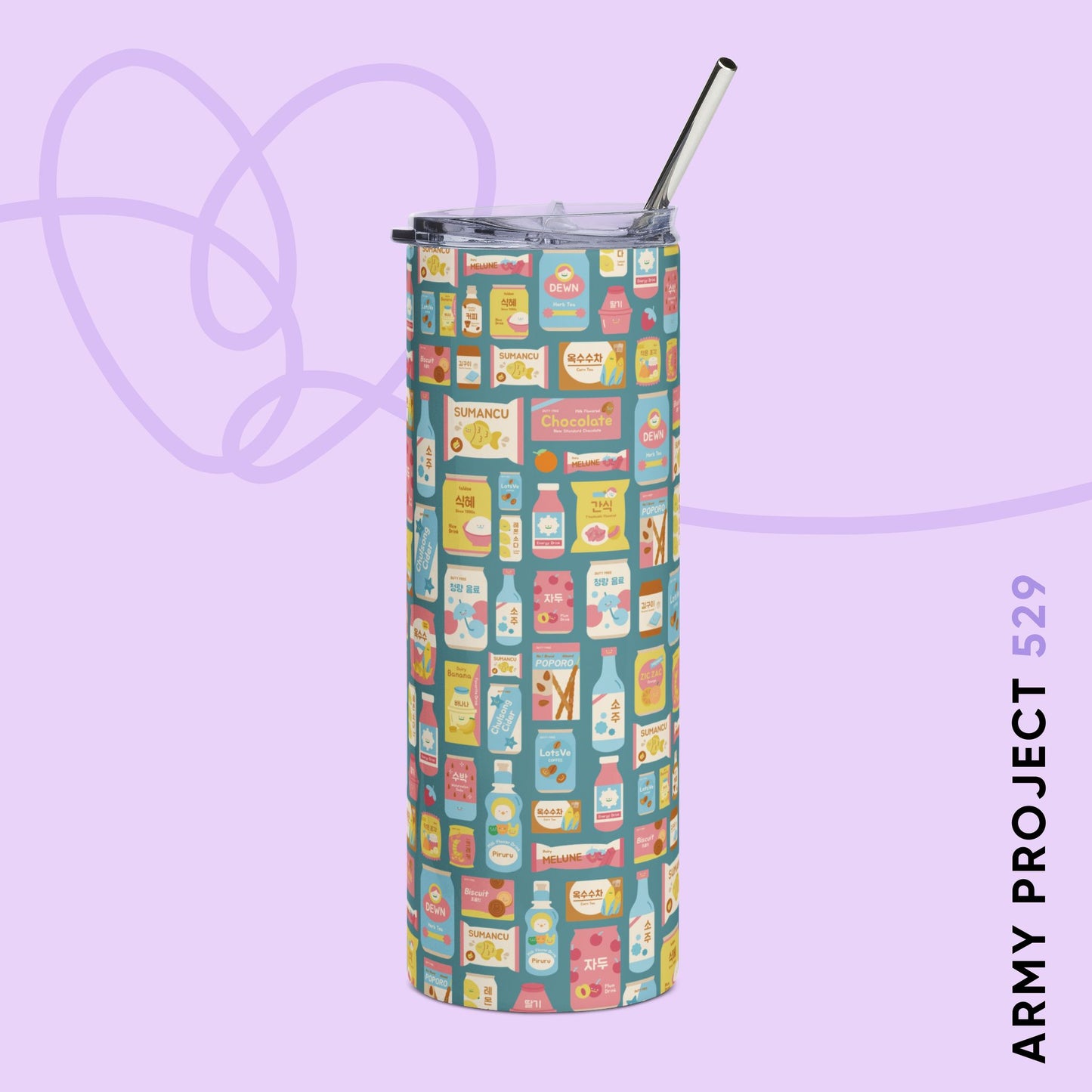 Sweet Pastel Korean Snacks Tumbler - Cute K-Pop Drinkware - 20 oz Stainless Steel Cup
