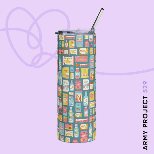 Sweet Pastel Korean Snacks Tumbler - Cute K-Pop Drinkware - 20 oz Stainless Steel Cup