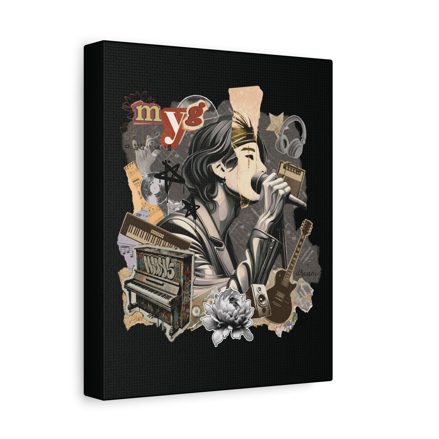 Yoongi Canvas Wall Art - Fanmade BTS Retro Series - 2010s Rock Aesthetic - Framed Wall Decor