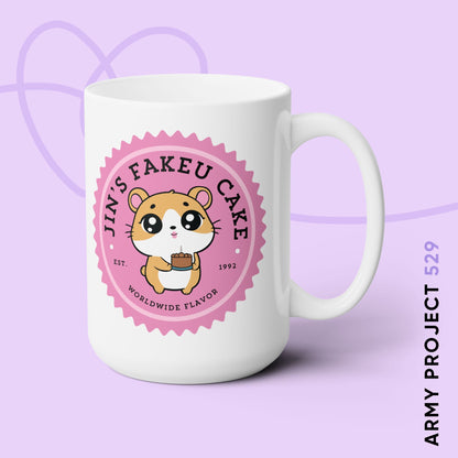 Jin Coffee Mug - Cute Fanmade BTS Merch - Jin's Fakeu Cake - 15 oz Ceramic