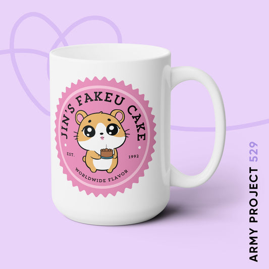 Jin Coffee Mug - Cute Fanmade BTS Merch - Jin's Fakeu Cake - 15 oz Ceramic
