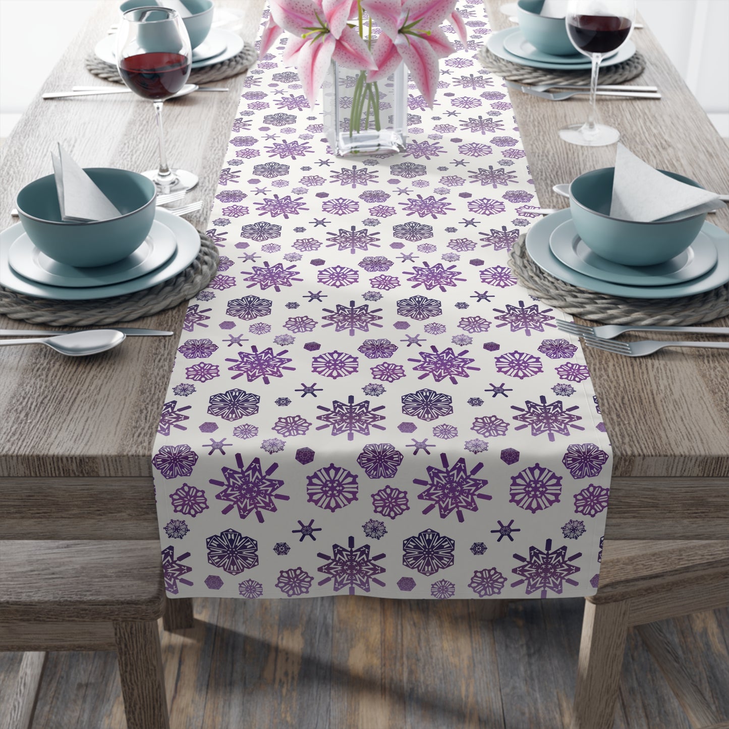 OT7 Table Runner - Secret Snowflakes (White) - Fanmade BTS Home Decor - Cotton Twill or Polyester