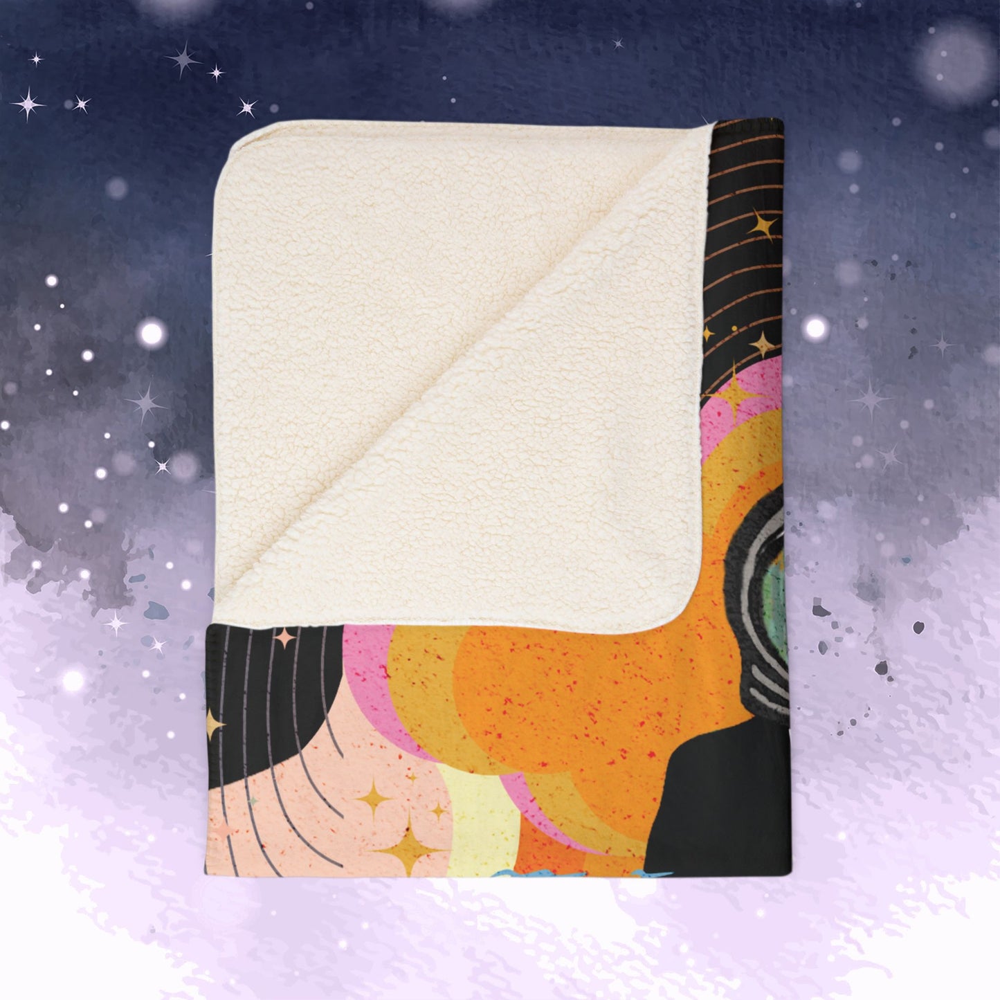 Jin Blanket - Retro Series - 60s Groovy Astronaut Aesthetic - Cozy Fleece Sherpa Blanket