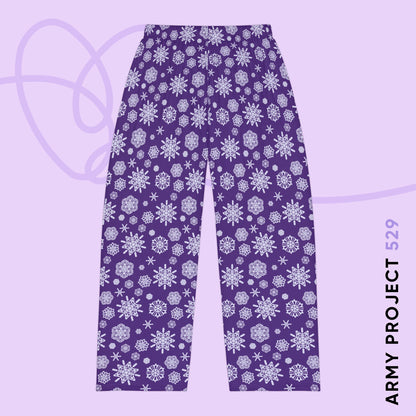 OT7 Pajama Pants - Secret Snowflakes (Purple) - Fanmade BTS Merch - Unisex Lounge Wear