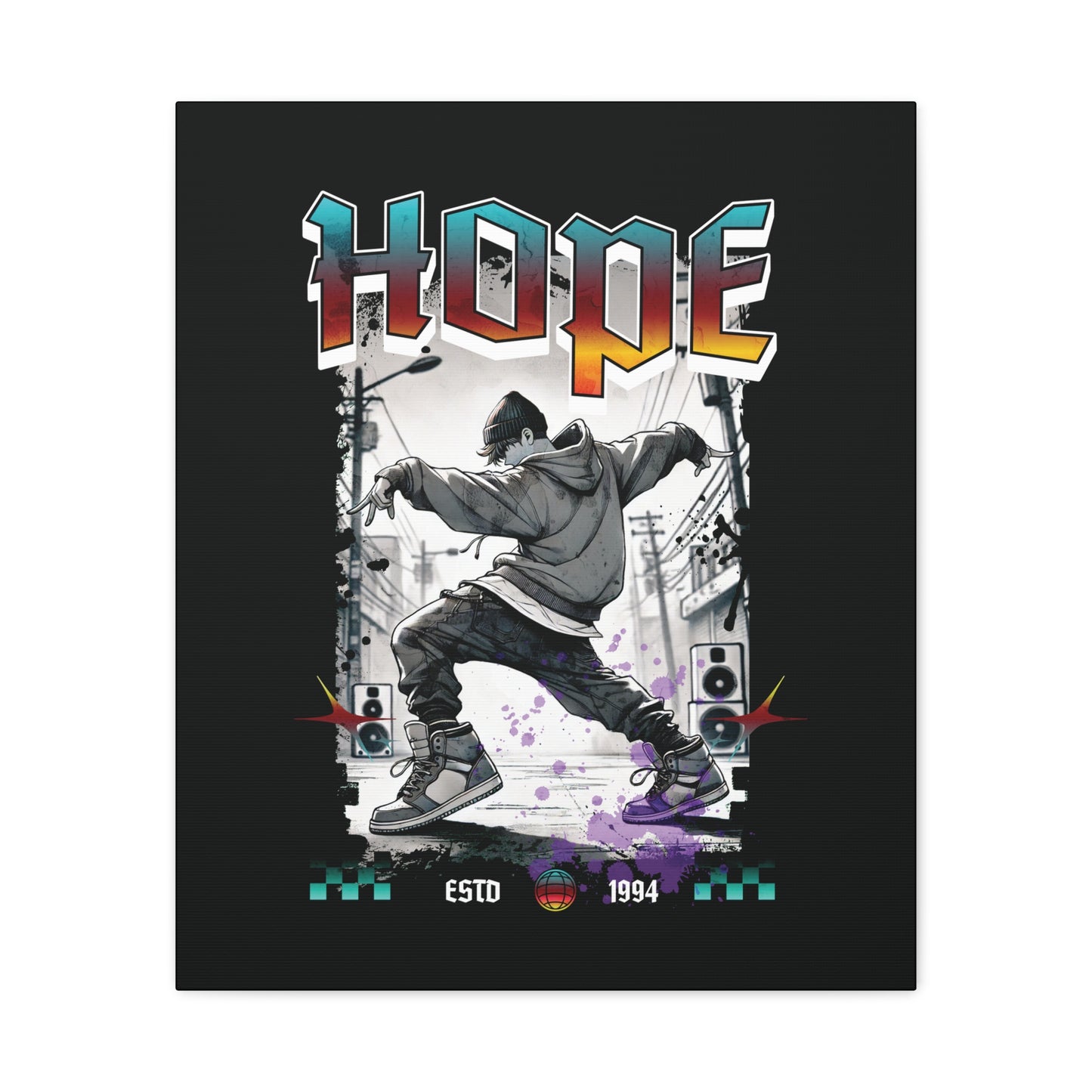 Hobi Canvas Wall Art - Fanmade BTS Retro Series - 90s Hip-Hop Aesthetic - Framed Wall Decor