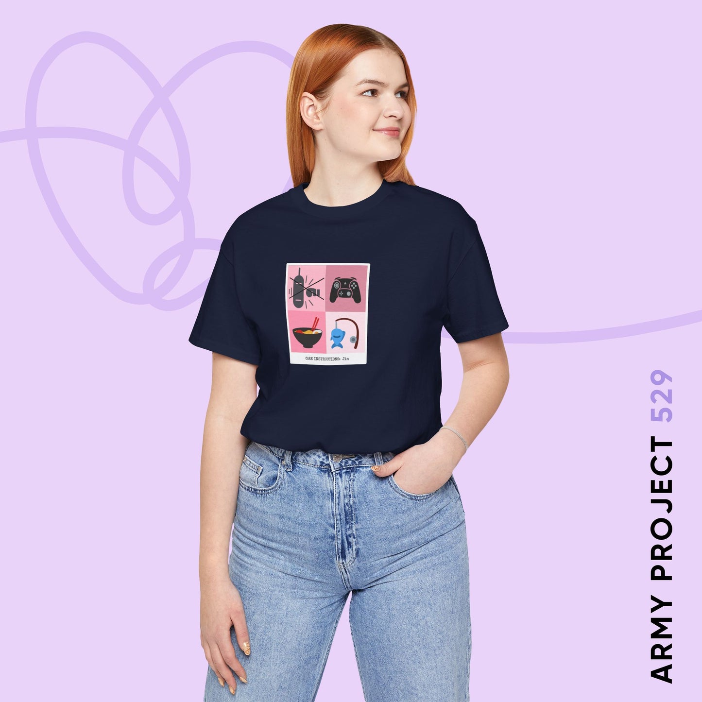 Jin Short Sleeve Shirt - Funny Fanmade BTS Merch - Care Instructions - Soft Unisex T-Shirt