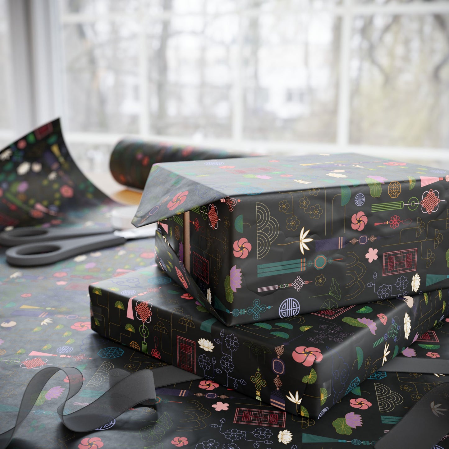 Norigae Night Garden Wrapping Paper - Elegant K-Pop Gift Wrap