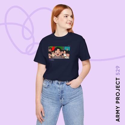 OT7 Reunion Short Sleeve Shirt - Fanmade BTS Merch - Original Chibi Artwork - Unisex Jersey T-Shirt