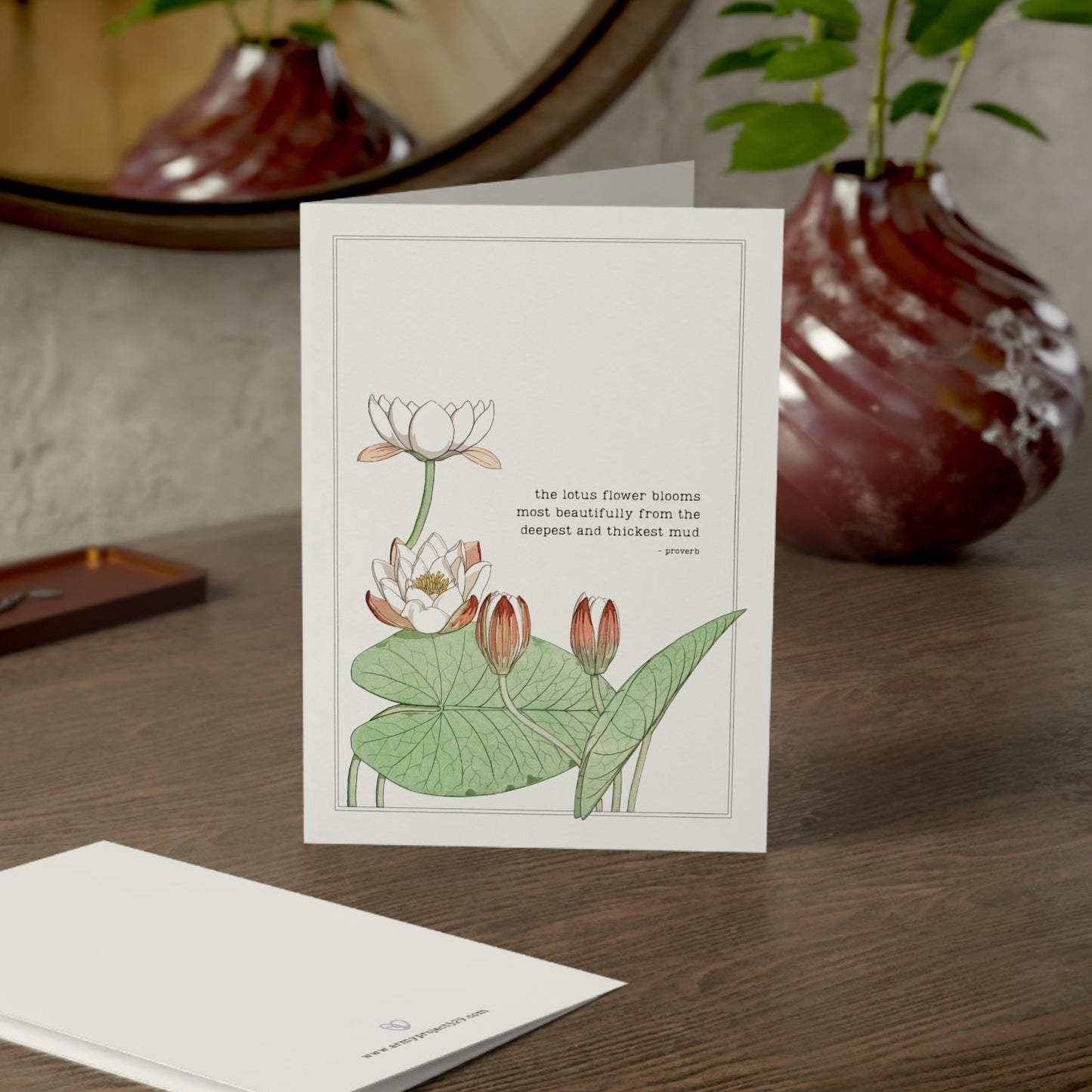 Fanmade BTS Greeting Card - Lotus Encouragement Quote - Vintage Floral Artwork