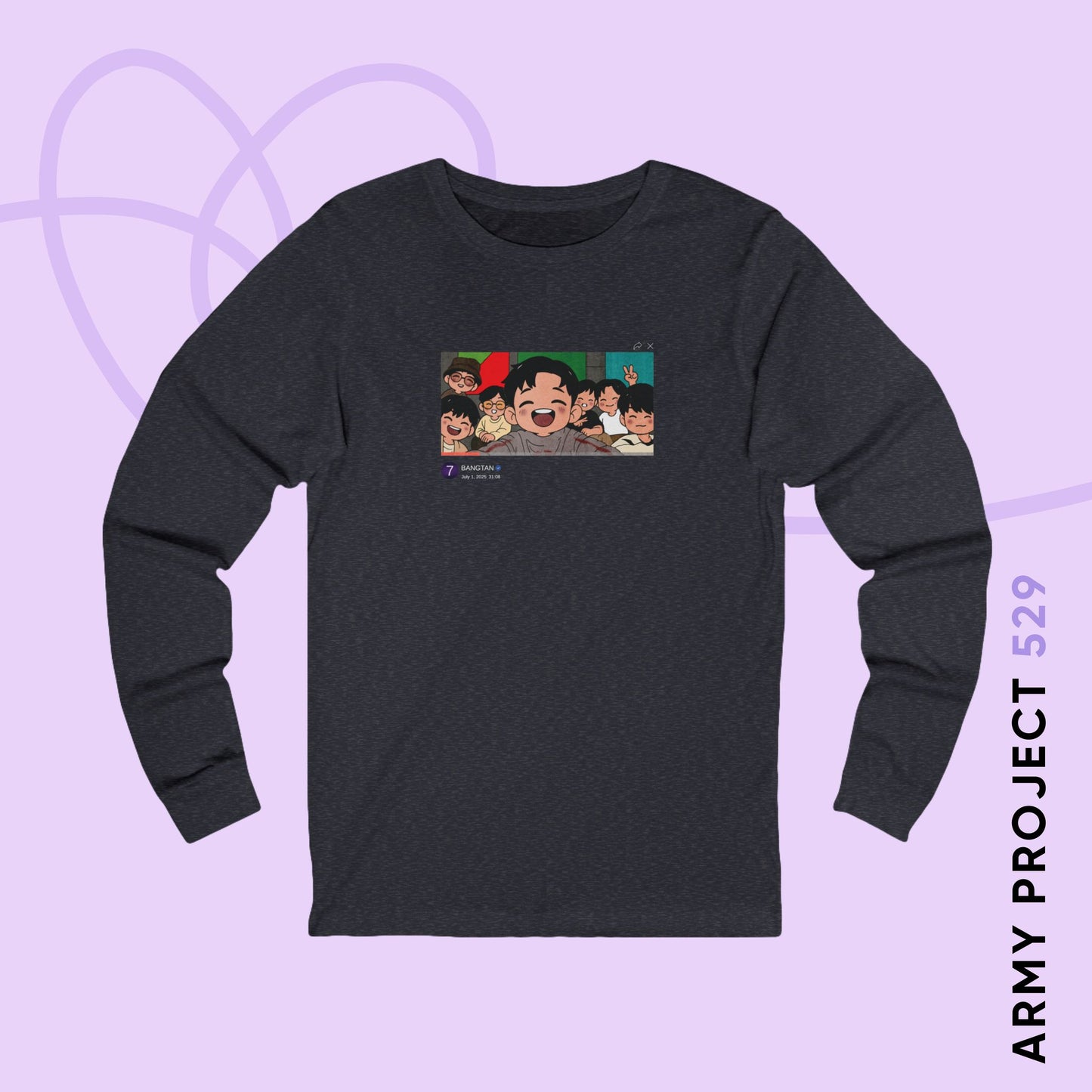 OT7 Reunion Long Sleeve Shirt - Fanmade BTS Merch - Original Chibi Artwork - Unisex Jersey T-Shirt