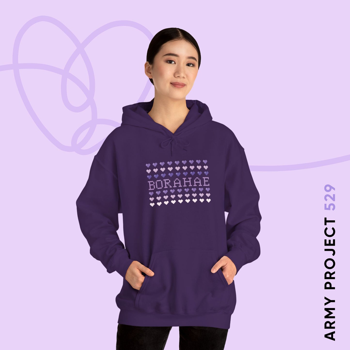 OT7 Hoodie - 8-Bit Borahae - Retro Fanmade BTS Merch - Cozy Unisex Sweatshirt