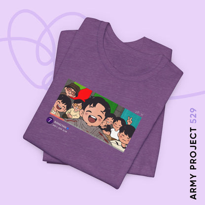 OT7 Reunion Short Sleeve Shirt - Fanmade BTS Merch - Original Chibi Artwork - Unisex Jersey T-Shirt