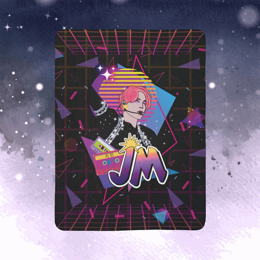 Jimin Throw Blanket - Retro Series - 80s Neon Video Game Aesthetic - Cozy Fleece Sherpa Blanket