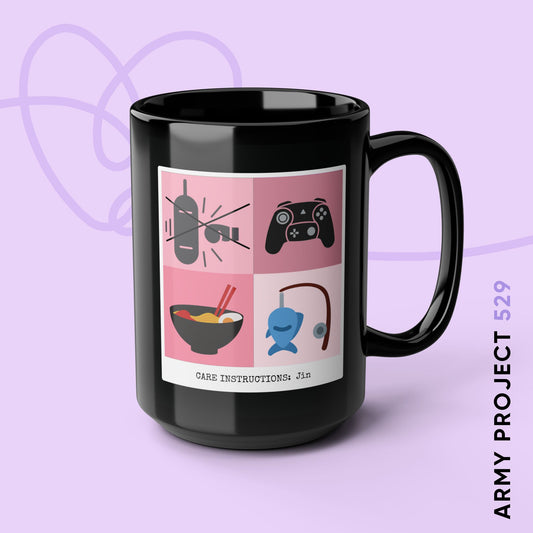 Jin Coffee Mug - Funny Fanmade BTS Merch - Care Instructions - 15 oz Ceramic