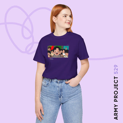 OT7 Reunion Short Sleeve Shirt - Fanmade BTS Merch - Original Chibi Artwork - Unisex Jersey T-Shirt