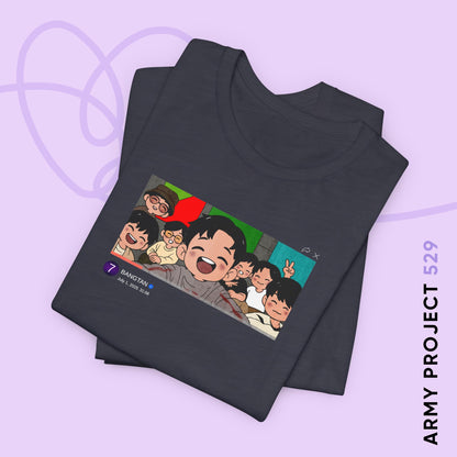 OT7 Reunion Short Sleeve Shirt - Fanmade BTS Merch - Original Chibi Artwork - Unisex Jersey T-Shirt