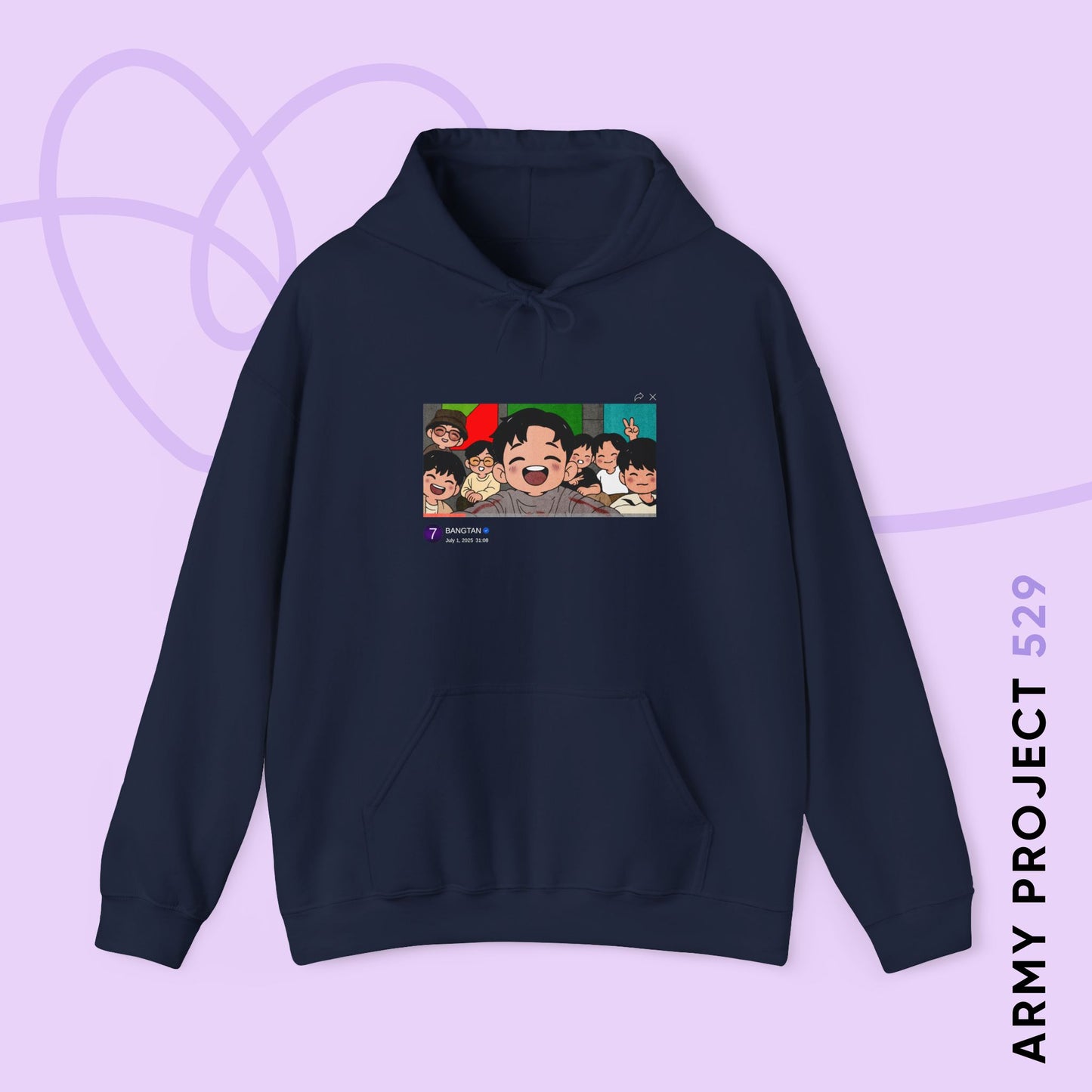 OT7 Reunion Hoodie - Fanmade BTS Merch - Original Chibi Artwork - Cozy Unisex Sweatshirt