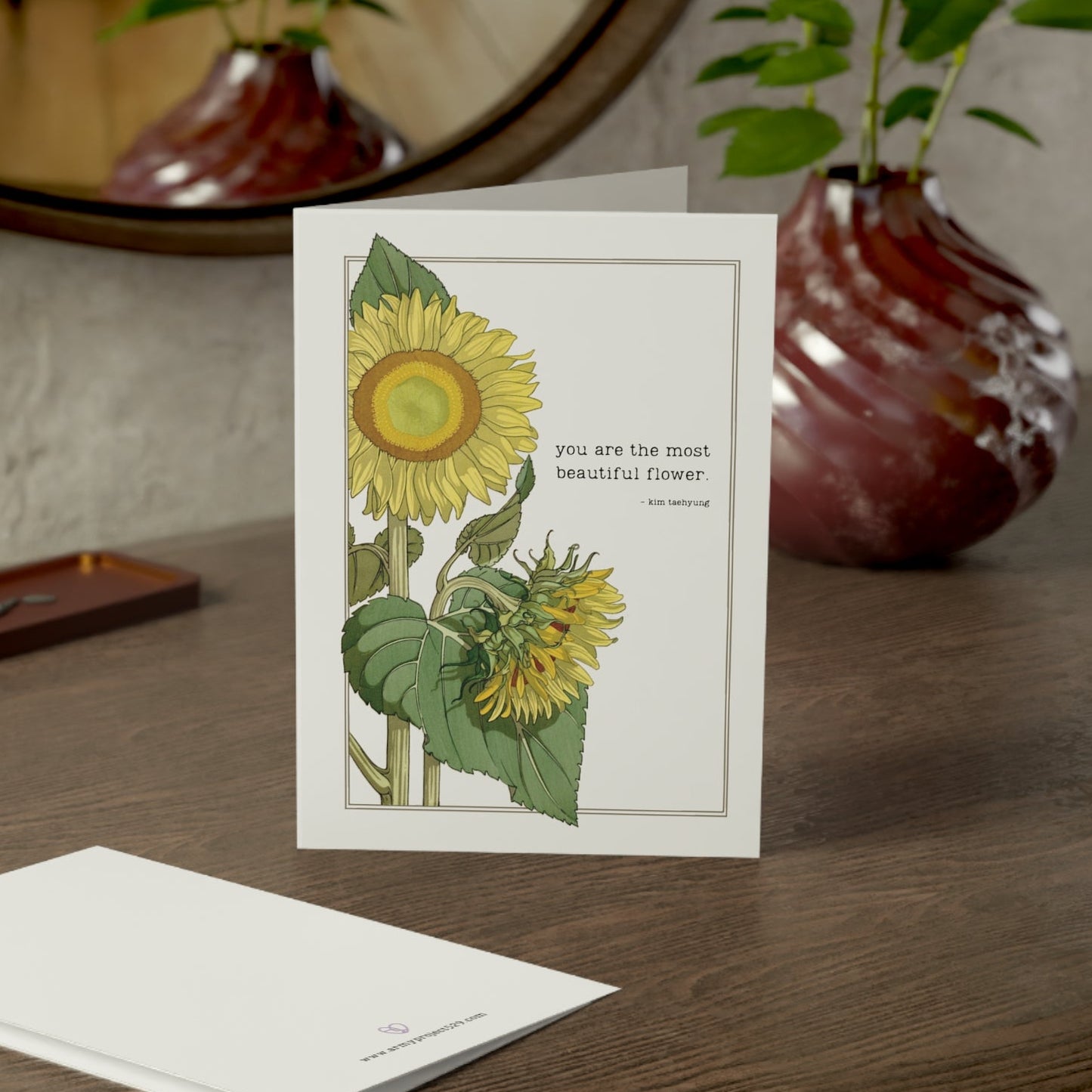 Fanmade BTS Greeting Card - Taehyung Appreciation Quote - Vintage Floral Artwork