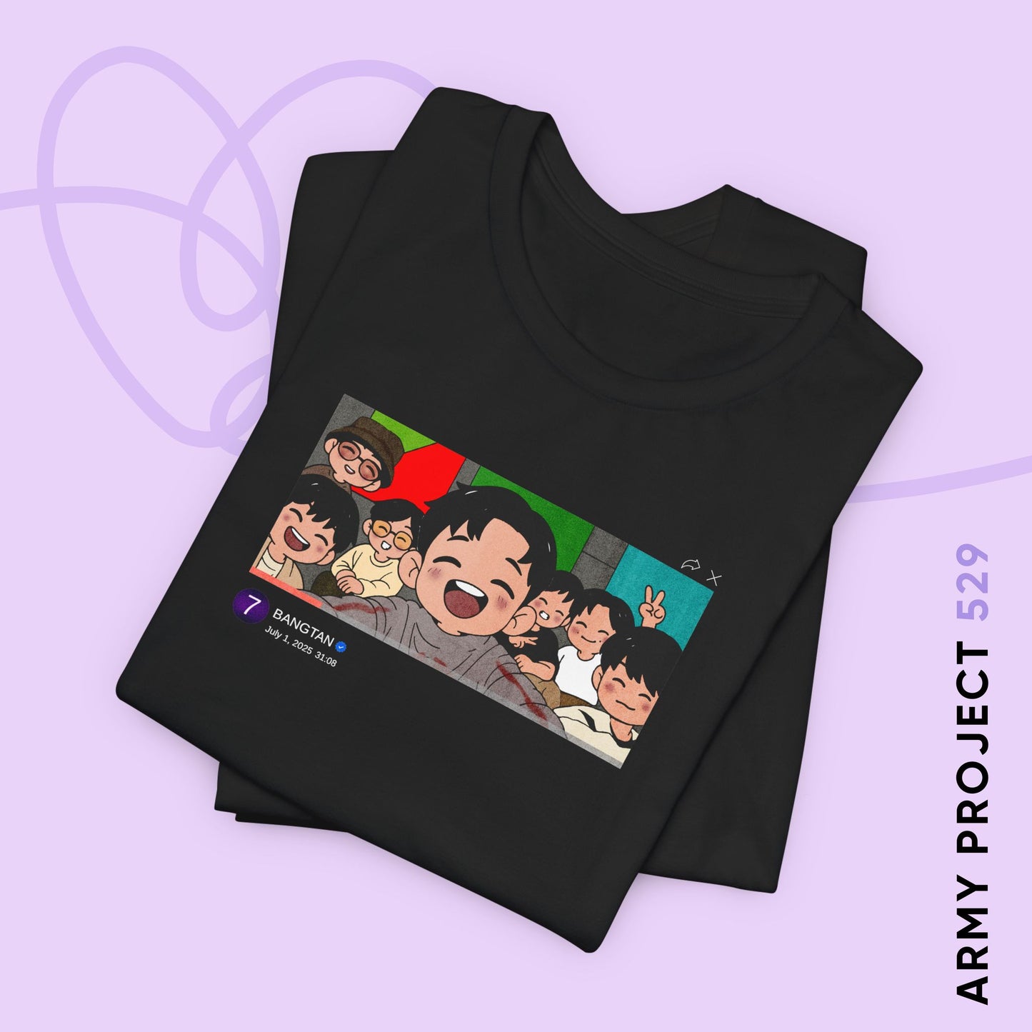 OT7 Reunion Short Sleeve Shirt - Fanmade BTS Merch - Original Chibi Artwork - Unisex Jersey T-Shirt