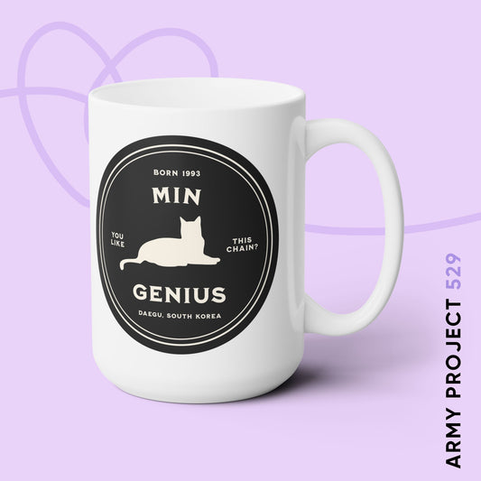 Yoongi Coffee Mug - Fanmade BTS Nickname Merch - Min Genius - 15 oz Ceramic
