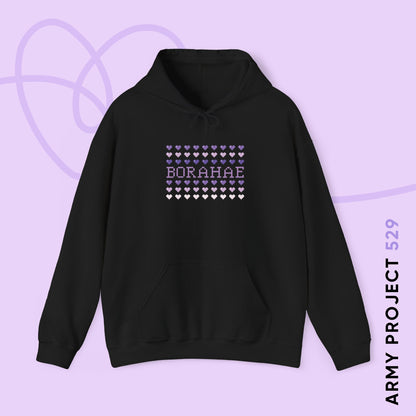 OT7 Hoodie - 8-Bit Borahae - Retro Fanmade BTS Merch - Cozy Unisex Sweatshirt