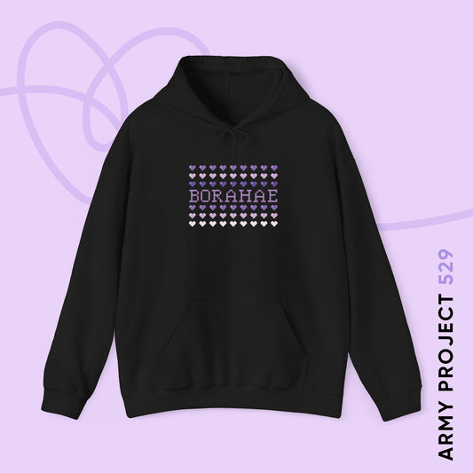 OT7 Hoodie - 8-Bit Borahae - Retro Fanmade BTS Merch - Cozy Unisex Sweatshirt