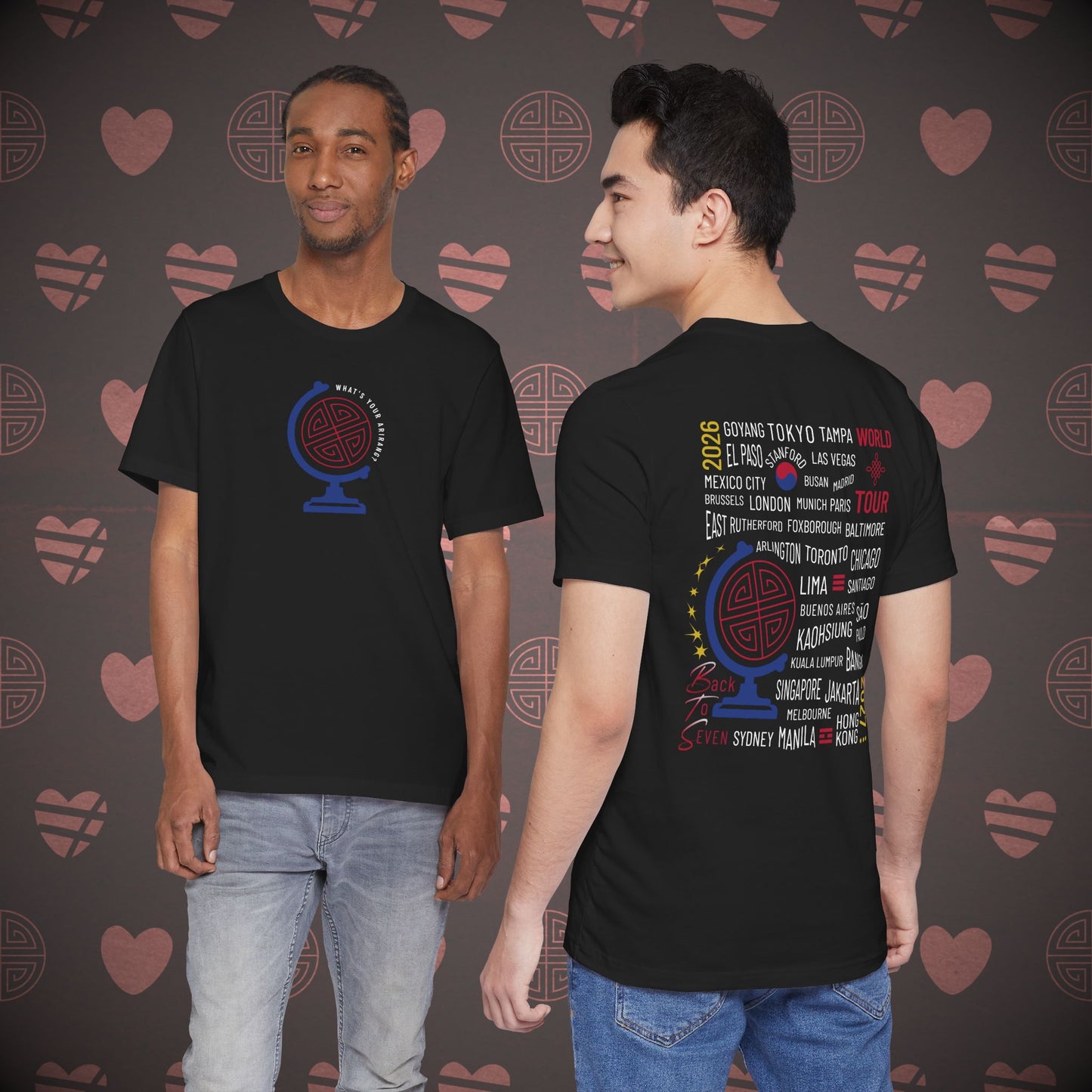 OT7 Short Sleeve Shirt - What's Your Arirang? Globe and Cities - Unisex Jersey T-Shirt