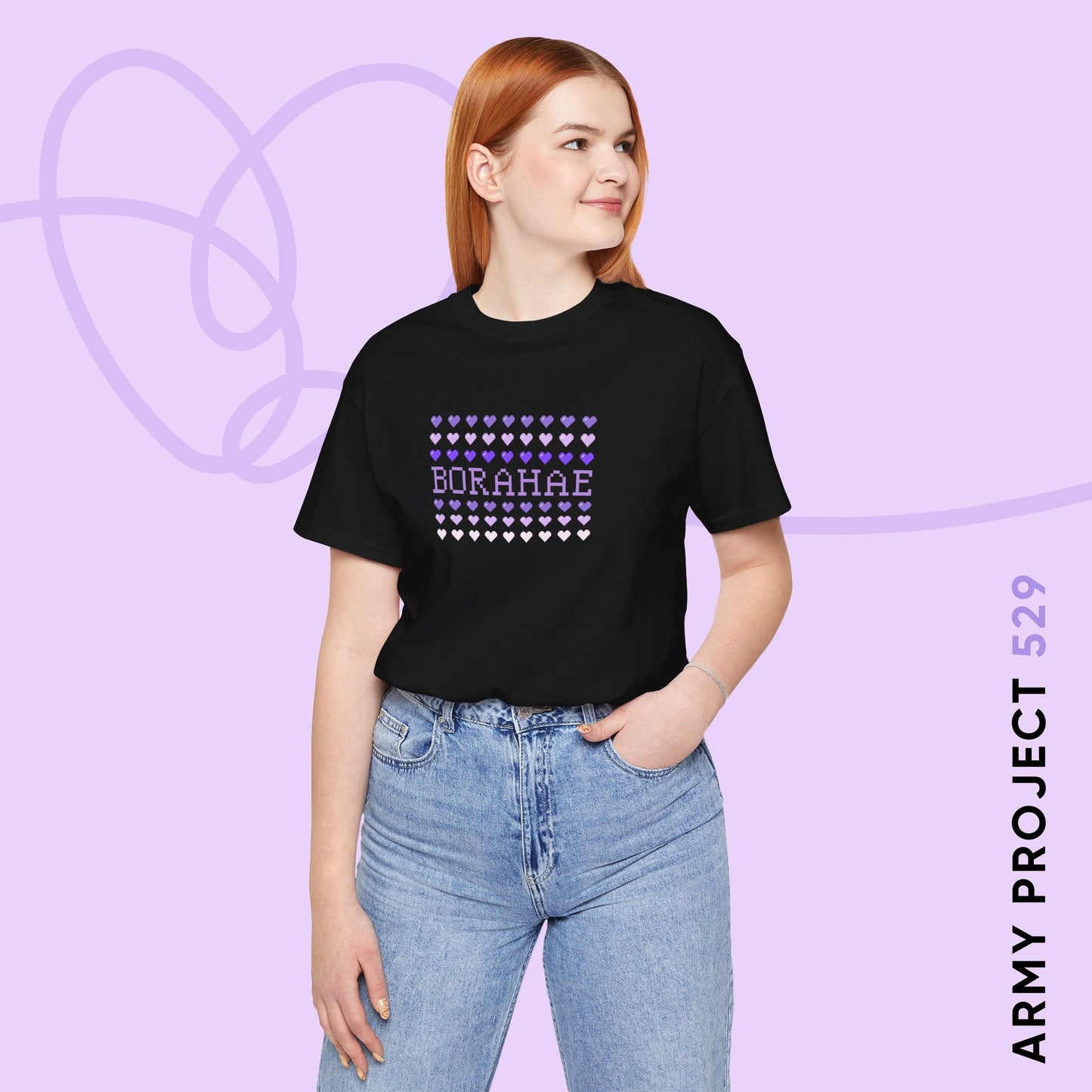 OT7 Short Sleeve Shirt - 8-Bit Borahae - Retro Fanmade BTS Merch - Soft Unisex T-Shirt