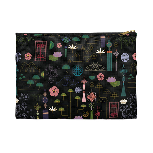Norigae Night Garden Cosmetics Bag - Elegant K-Pop Toiletry Bag - Slim Profile Zipper Pouch