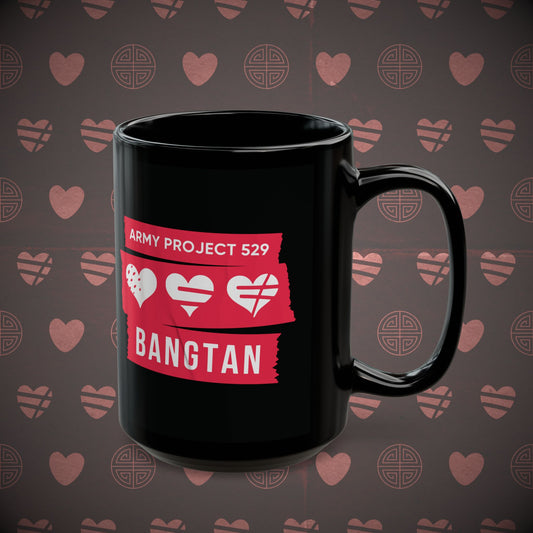 AP529 <3 Bangtan Coffee Mug  (Red) - Black 15 oz Ceramic